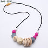 MHS.SUN Baby Infant Silicone Wooden Beads Necklace Safty Teething Nursing Beads Necklace Colorful Breastfeeding Jewelry For Mom