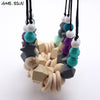 MHS.SUN Baby Infant Silicone Wooden Beads Necklace Safty Teething Nursing Beads Necklace Colorful Breastfeeding Jewelry For Mom