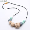 MHS.SUN Baby Infant Silicone Wooden Beads Necklace Safty Teething Nursing Beads Necklace Colorful Breastfeeding Jewelry For Mom