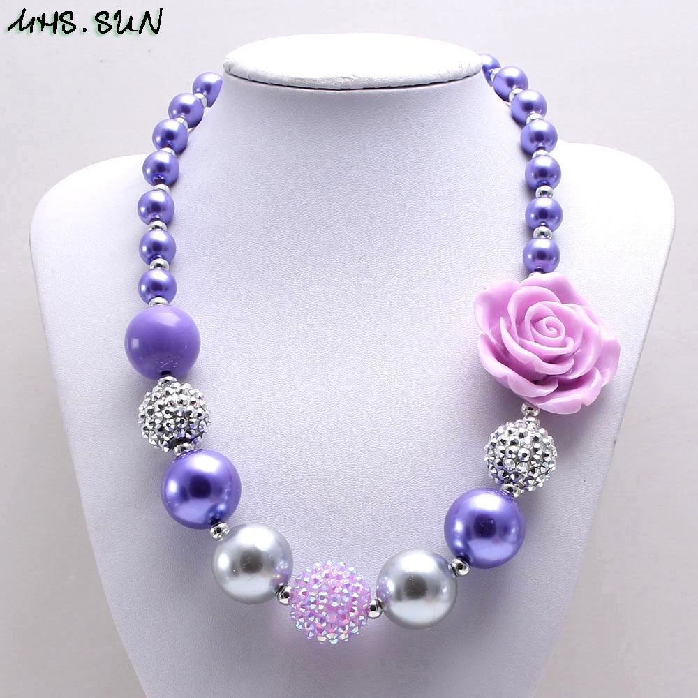 MHS.SUN Charm Girls Purple chunky flower beads necklace for kids pearl choker jewelry bubblegum necklace child gift 1pc/lot