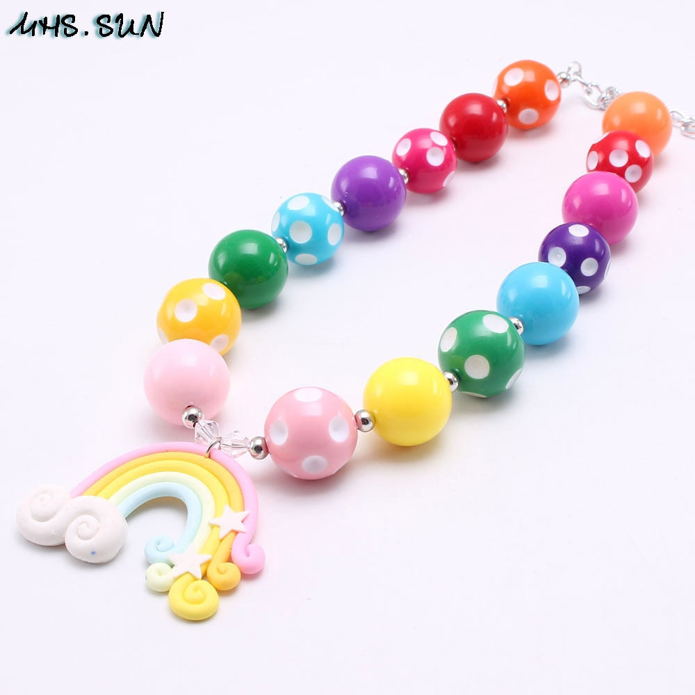 MHS.SUN kids girls chunky beads necklace rainbow pendants colorful bubblegum beads necklace for children gift