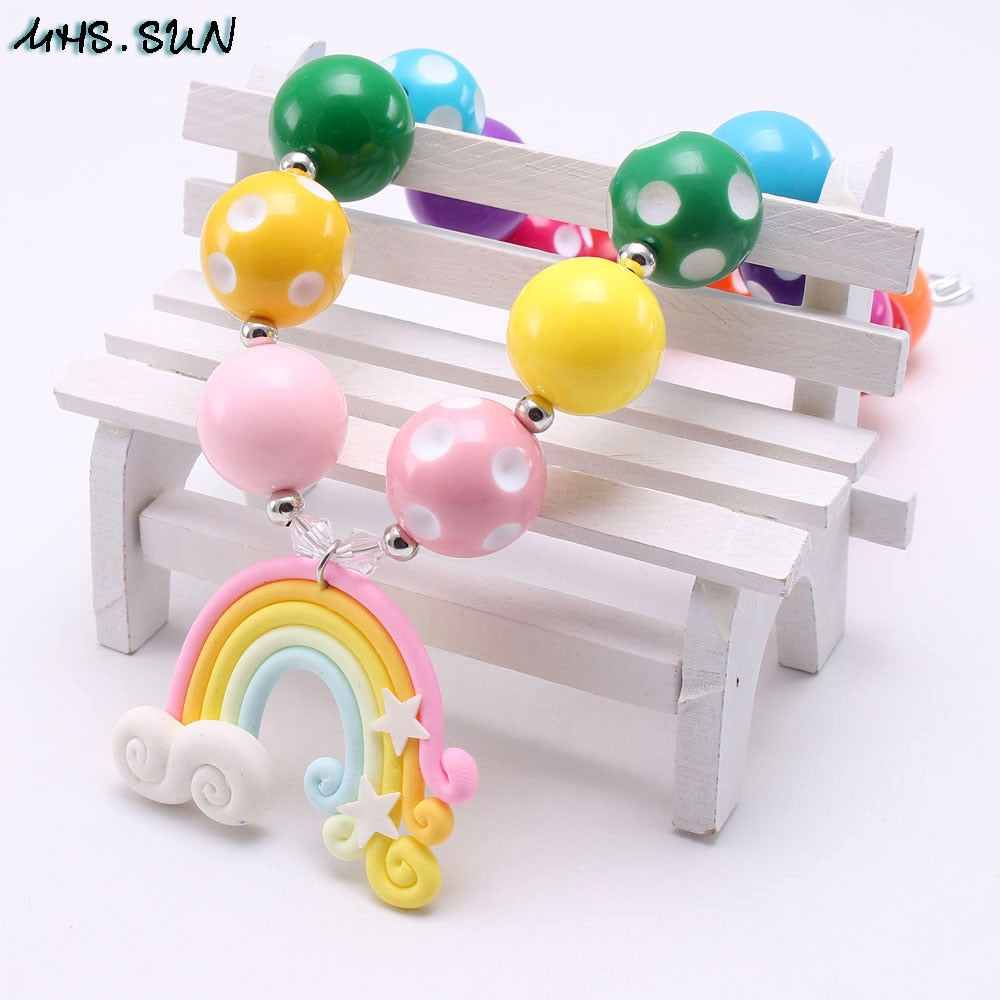 MHS.SUN kids girls chunky beads necklace rainbow pendants colorful bubblegum beads necklace for children gift