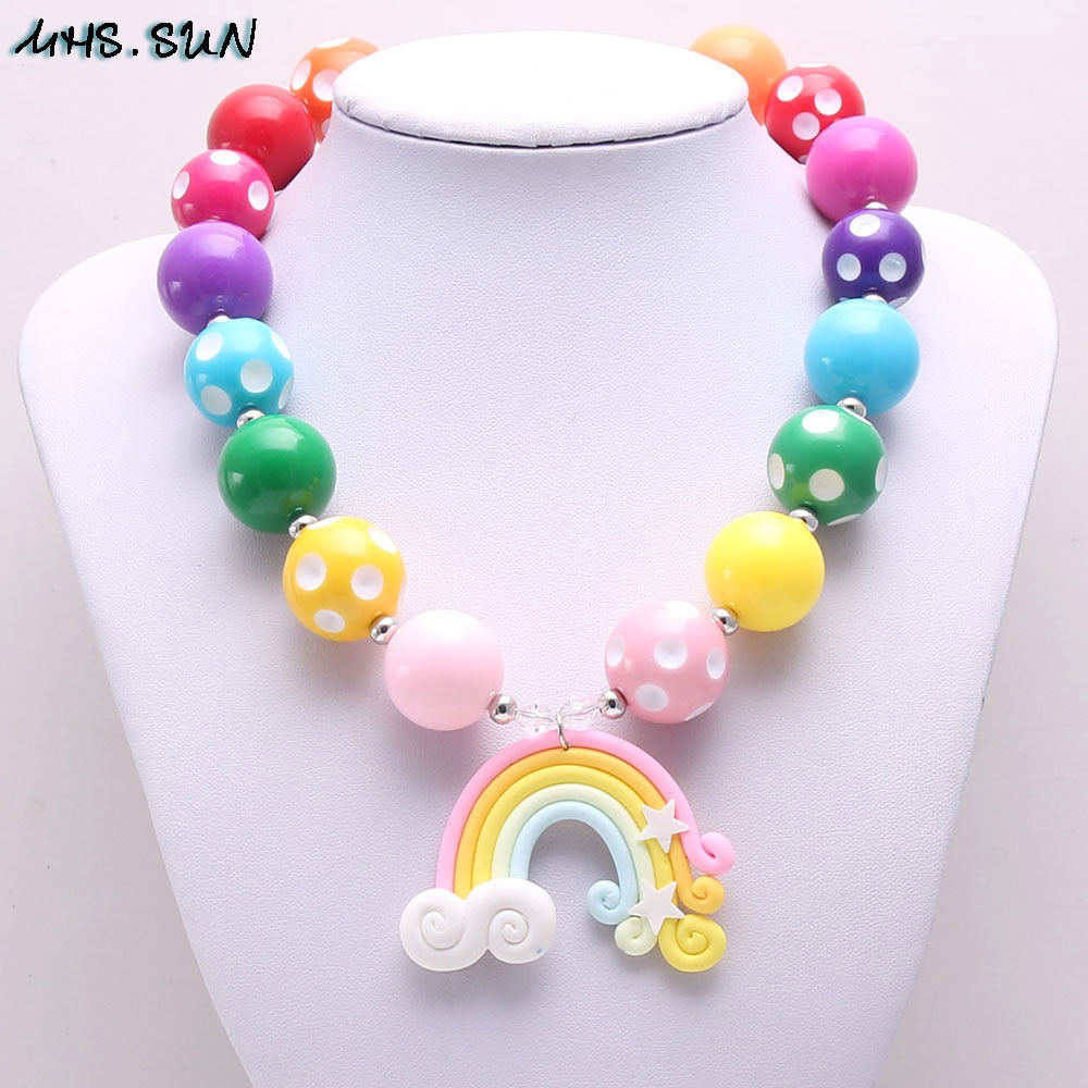 MHS.SUN kids girls chunky beads necklace rainbow pendants colorful bubblegum beads necklace for children gift