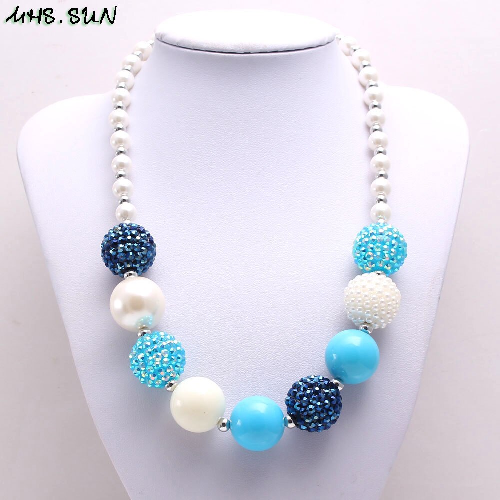 MHS.SUN Chunky Blue Rhinestone Beads Necklace Chain Necklace Jewelry Handmade Baby Kids Bubblegum Necklace Gift