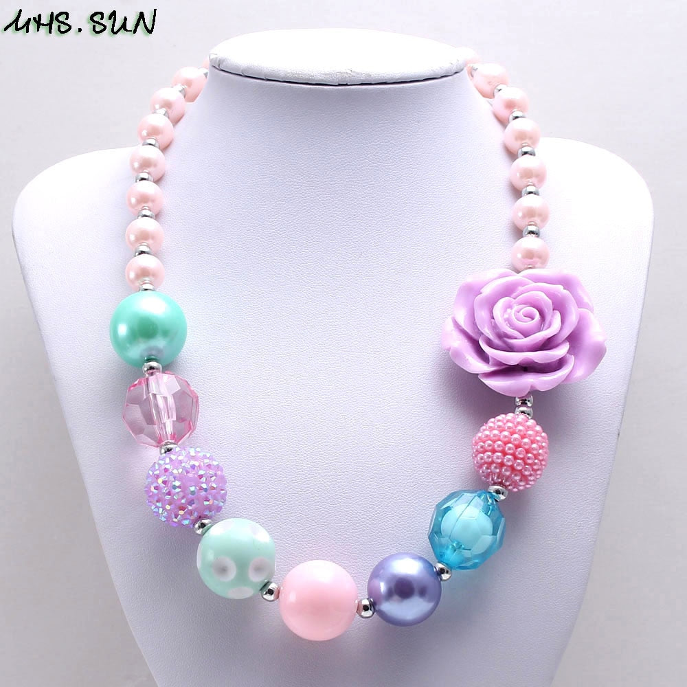 MHS.SUN baby flower beads necklace cute bubblegum chunky necklace for kids girls jewelry chain necklace 1pc