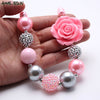 MHS.SUN Pink Style Girls Kids Chunky Beads Necklace With Rose Flower Child Bubblegum Beaded Necklace Chunky Jewelry 1PCS