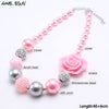 MHS.SUN Pink Style Girls Kids Chunky Beads Necklace With Rose Flower Child Bubblegum Beaded Necklace Chunky Jewelry 1PCS