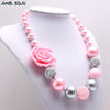 MHS.SUN Pink Style Girls Kids Chunky Beads Necklace With Rose Flower Child Bubblegum Beaded Necklace Chunky Jewelry 1PCS