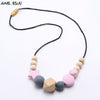 MHS.SUN Silicone Wooden Beads Necklace Baby Silicone Teething Nursing Necklace For born Mom BPA Free Breastfeeding Jewelry