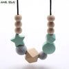 MHS.SUN Silicone Wooden Beads Necklace Baby Silicone Teething Nursing Necklace For born Mom BPA Free Breastfeeding Jewelry
