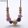 MHS.SUN Silicone Wooden Beads Necklace Baby Silicone Teething Nursing Necklace For born Mom BPA Free Breastfeeding Jewelry