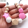 MHS.SUN Silicone Wooden Beads Necklace Baby Silicone Teething Nursing Necklace For born Mom BPA Free Breastfeeding Jewelry