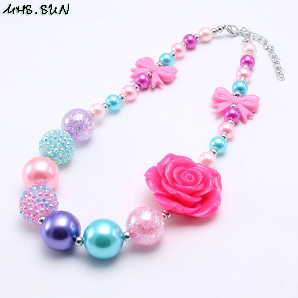 MHS.SUN  colors chunky baby bubblegum necklace flower beads necklace jewelry gift choker for kids child 1pc