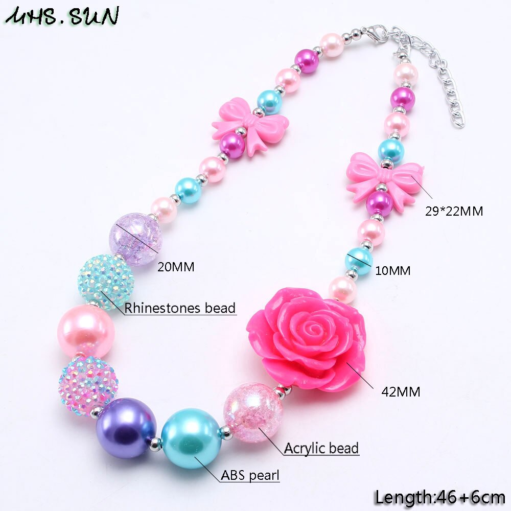 MHS.SUN  colors chunky baby bubblegum necklace flower beads necklace jewelry gift choker for kids child 1pc