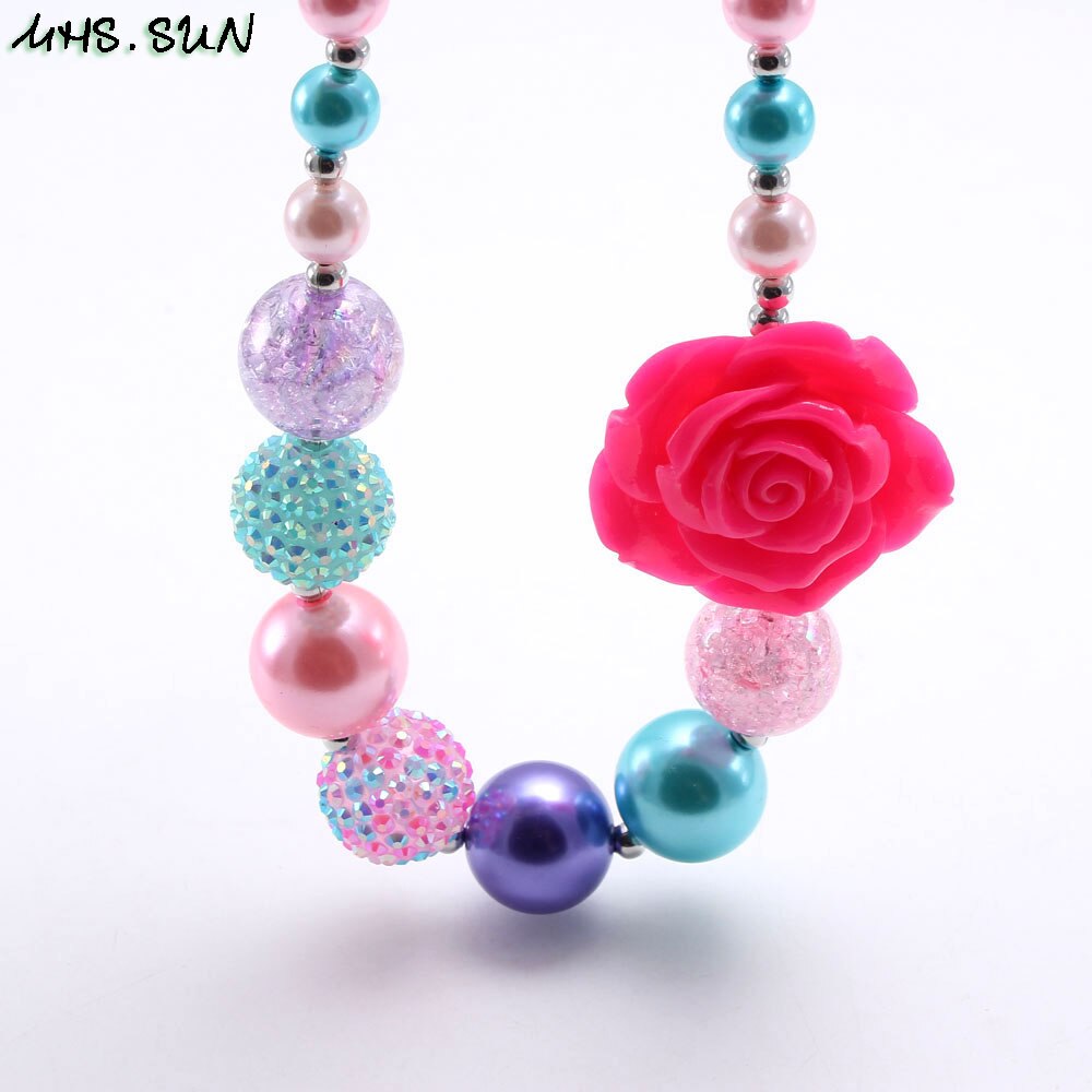 MHS.SUN  colors chunky baby bubblegum necklace flower beads necklace jewelry gift choker for kids child 1pc