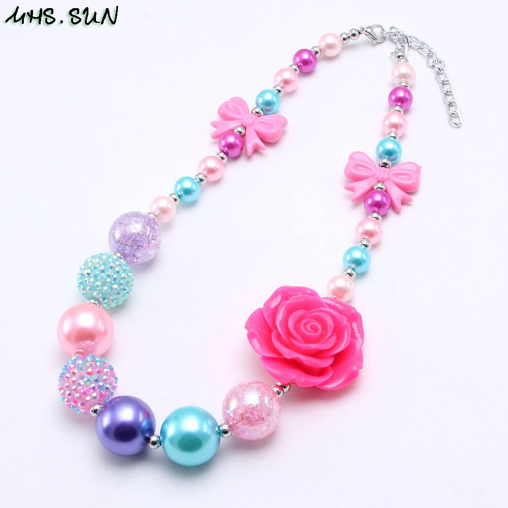 MHS.SUN  colors chunky baby bubblegum necklace flower beads necklace jewelry gift choker for kids child 1pc