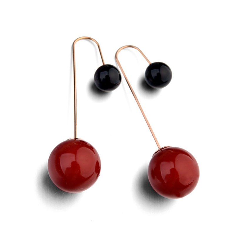 Fashion Double Sides Imitation Pearl Earrings Rose Gold Color Hook Long Stud Earrings for Women