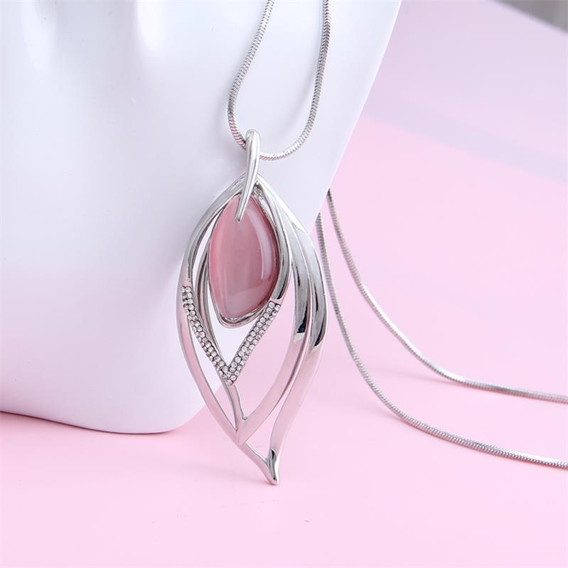 Pink/White/Blue Stone Necklace For Women Long Design Imitation Stone Silver Collar Necklaces & Pendants Jewelry