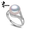 9-10mm Pearl rings for women ,white fashion Natural Pearl s925 Silver ring Geometric wedding rings for love fine jewelry
