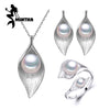 925 Sterling Silver earrings with stones,natural Pearl jewelry sets for women,bohemian Leaf necklace stud earrings rings