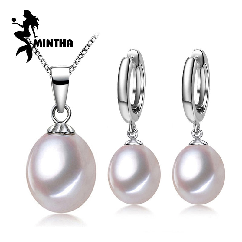 925 Sterling Silver natural Pearl jewelry sets for women,classic accessories Jewelry hoop earrings,jewelry sets for love