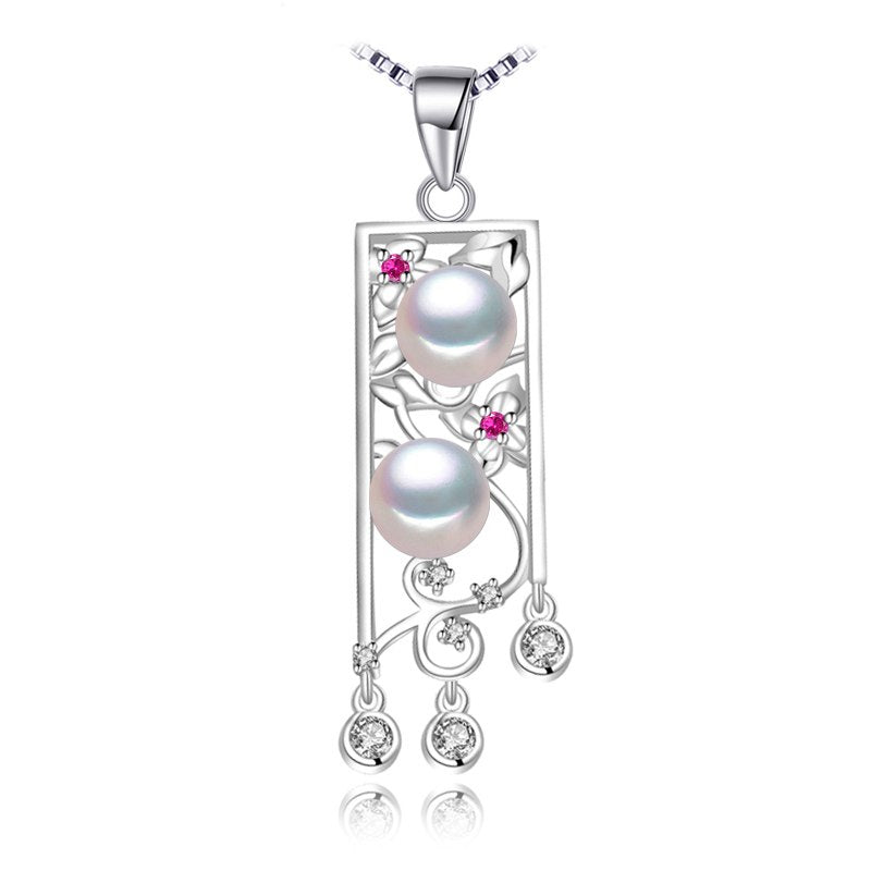 925 sterling silver Ruby Flower necklace,statement jewelry necklace jewelry charm double pearl necklace pendant for love