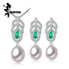 Pearl Jewelry Sets,Pearl Pendant Necklace Earrings For Women,Leaves Emerald leaf big earrings set fine jewelry with box
