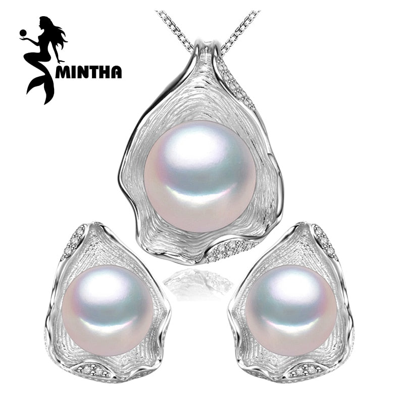 Pearl Jewelry sets,pearl pendant necklace Earrings for Women,Cute Earrings and big size Shell pendant design,wedding