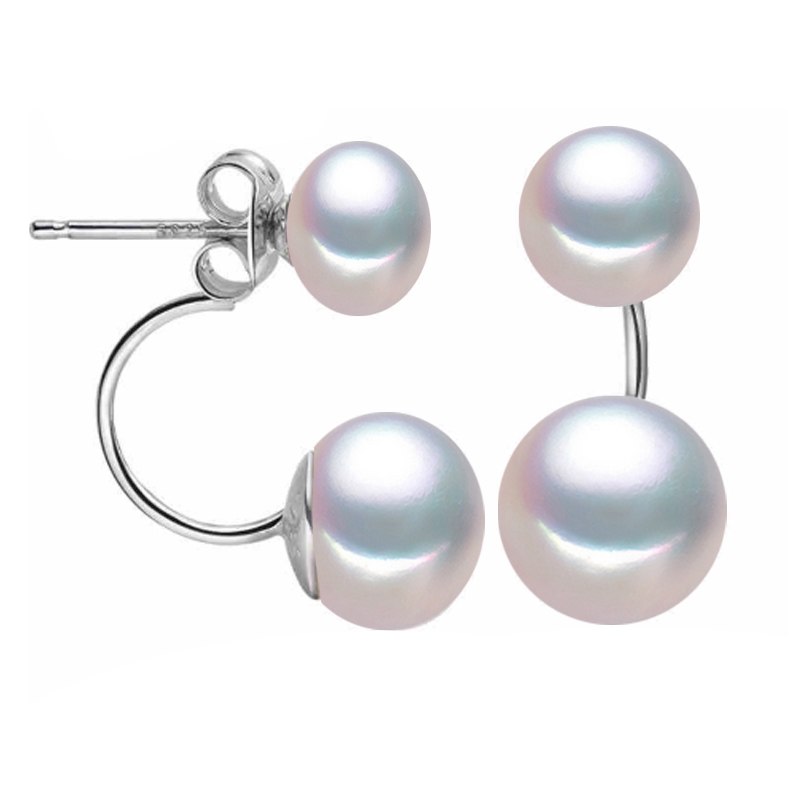 Pearl earrings,(8-9mm and 6-7mm beads)wedding engagement jewelry two ways wearing methods 925 silver stud earrings