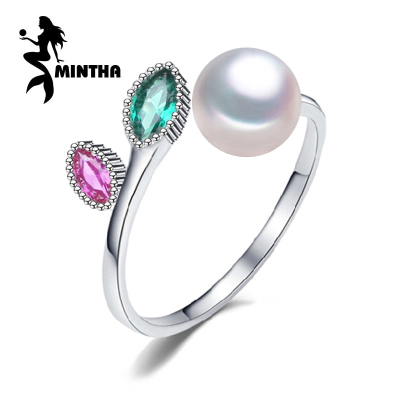 Pearl wedding ruby rings,pearl jewelry 925 sterling silver Black White emerald Ring for Women Gift,jewelry box