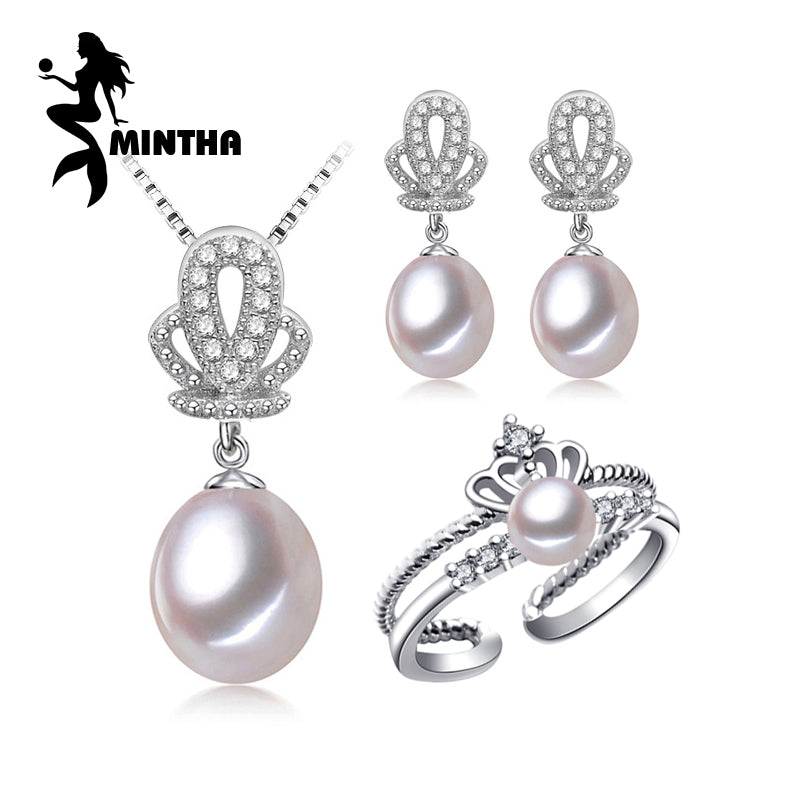 crown Black White Pearl Earrings Pendants, 2020 New Fashion Jewelry Natural Pearl Sets, Party Jewelry Sets,jewelry box