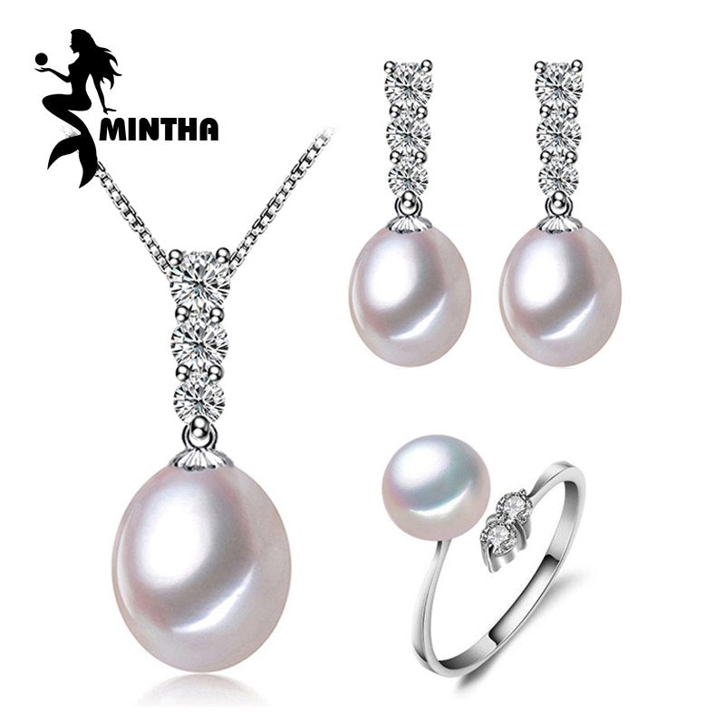 pearl Jewelry sets,wedding engagement jewelry,Natural Pearl pendant Necklace/long Earrings,silver ring women
