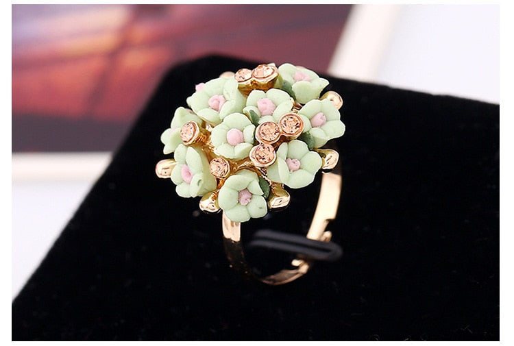 Fashion Beautiful Ceramic Flower Ring for Women Adjustable Wedding Rings Jewelry 7 Colors Summer Style Rings