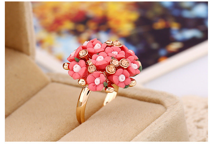 Fashion Beautiful Ceramic Flower Ring for Women Adjustable Wedding Rings Jewelry 7 Colors Summer Style Rings