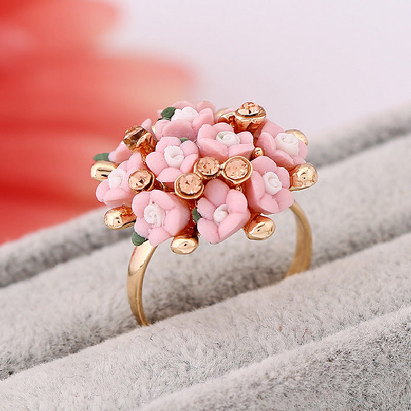 Fashion Beautiful Ceramic Flower Ring for Women Adjustable Wedding Rings Jewelry 7 Colors Summer Style Rings