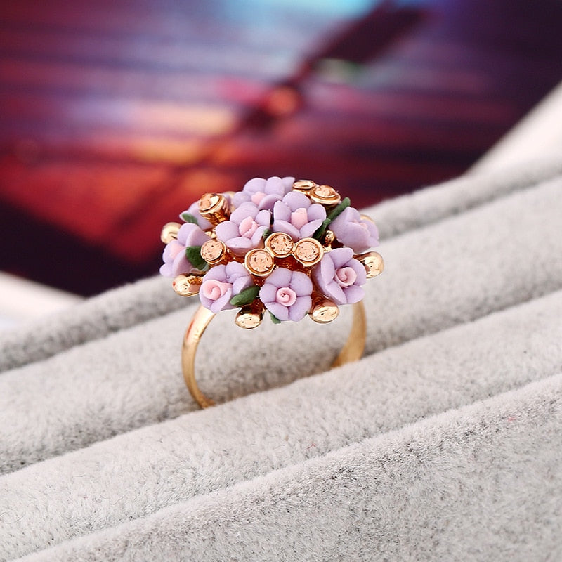 Fashion Beautiful Ceramic Flower Ring for Women Adjustable Wedding Rings Jewelry 7 Colors Summer Style Rings