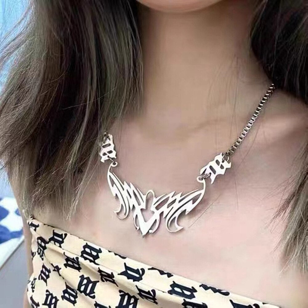 MISBHV Style Retro Dark Butterfly Totem Symbol Necklace Stainless Steel Hip Hop Clavicle Chain Street Rap Men and Women Necklace