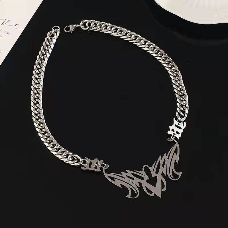 MISBHV Style Retro Dark Butterfly Totem Symbol Necklace Stainless Steel Hip Hop Clavicle Chain Street Rap Men and Women Necklace
