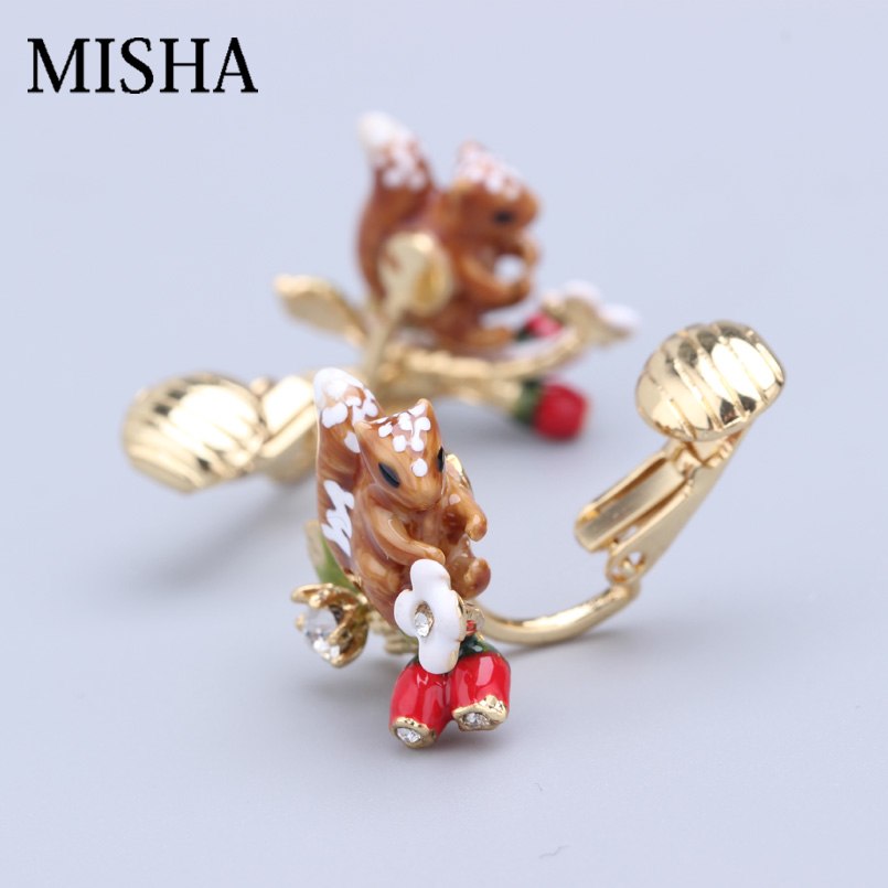 20207 Pure 925 Sterling Silver Handmade Fine Jewelry Stud Earrings Cute Squirrel Simulated Gem Women Party Jewelry 561