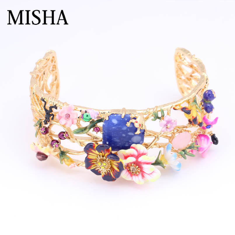 Best Unique Design Bracelets & Bangles Fine Jewelry For Women Gold Wide Simulated Gem Hand Chains Party Female L468