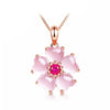 925 Sterling Silver Rose golden flower ruby necklace pendant for women plant Cubic zirconia CZ pink opal necklace girl