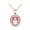 925 Sterling Silver Rose golden flower ruby necklace pendant for women plant Cubic zirconia CZ pink opal necklace girl