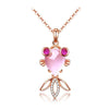 925 Sterling Silver Rose golden flower ruby necklace pendant for women plant Cubic zirconia CZ pink opal necklace girl