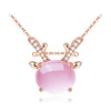 925 Sterling Silver Rose golden goldfish necklace pendant for women ruby Cubic zirconia CZ pink opal necklace for girl