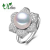 Pearl Fine Jewelry adjustable big flower rings bohemian Pearl Solid 925 Sterling Silver Rings For Women