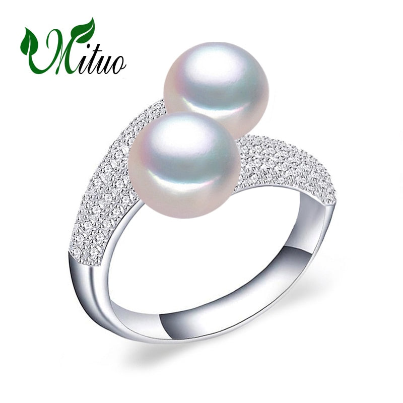 Pearl Jewelry,double Pearl rings,Natural Pearl rings,925 Silver rings for women charms silver 925 original