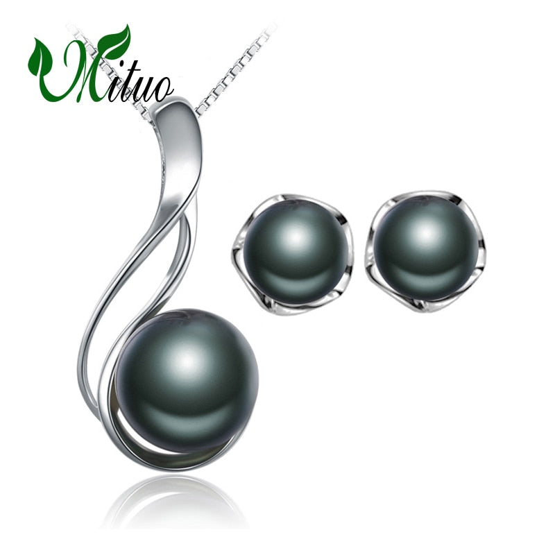 Pearl Jewelry sets 925 Sterling Silver stud earrings,natural Pearl leaf necklace for women love Cloisonne earrings ring