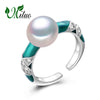 green gemstone Cloisonne Pearl rings,bohemian jewelry 925 sterling silver rings for Women Wedding ethnic jewelry box