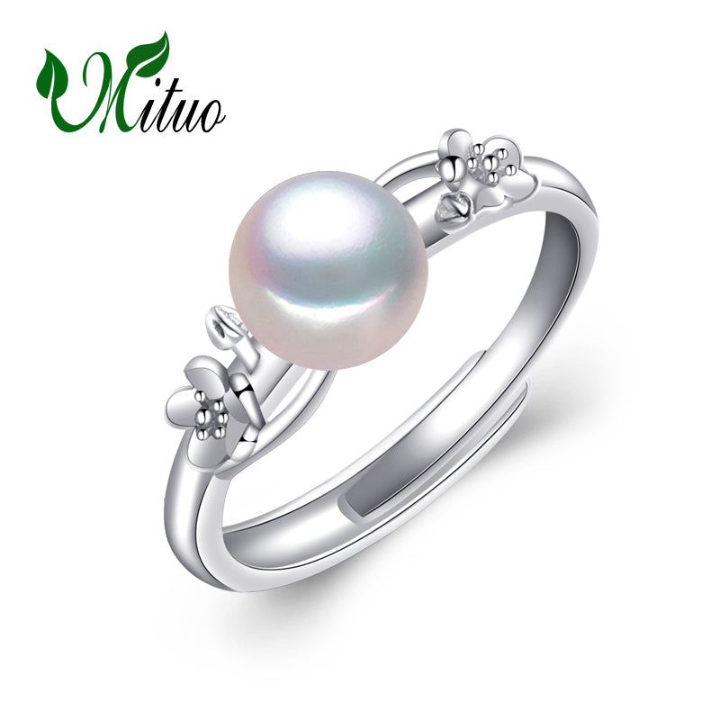 office Pearl Jewelry,white beads flower Pearl rings for women,bohemian 925 Sterling Silver ring with Gift box
