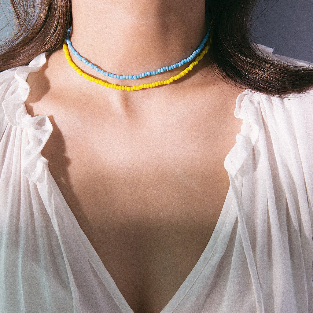 MInimalist Bohemian Choker Necklace Boho Gothic Summer Beach Resin Beaded Necklace for Women Jewelry Gift